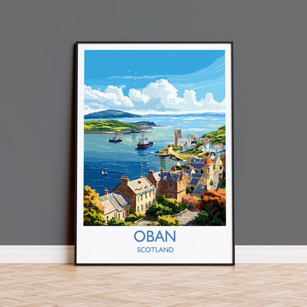 Oban Wall Art Print – Scenic Scotland Travel Poster, Harbour & Coastal Illustration, Gift for Travel Lovers