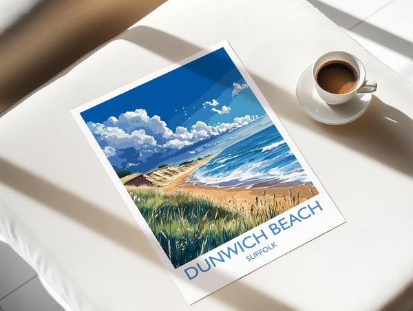 Dunwich Beach Travel Print, Travel Poster of Dunwich Beach,Dunwich Beach Art Lovers Gift, Suffolk Coast Wall Art