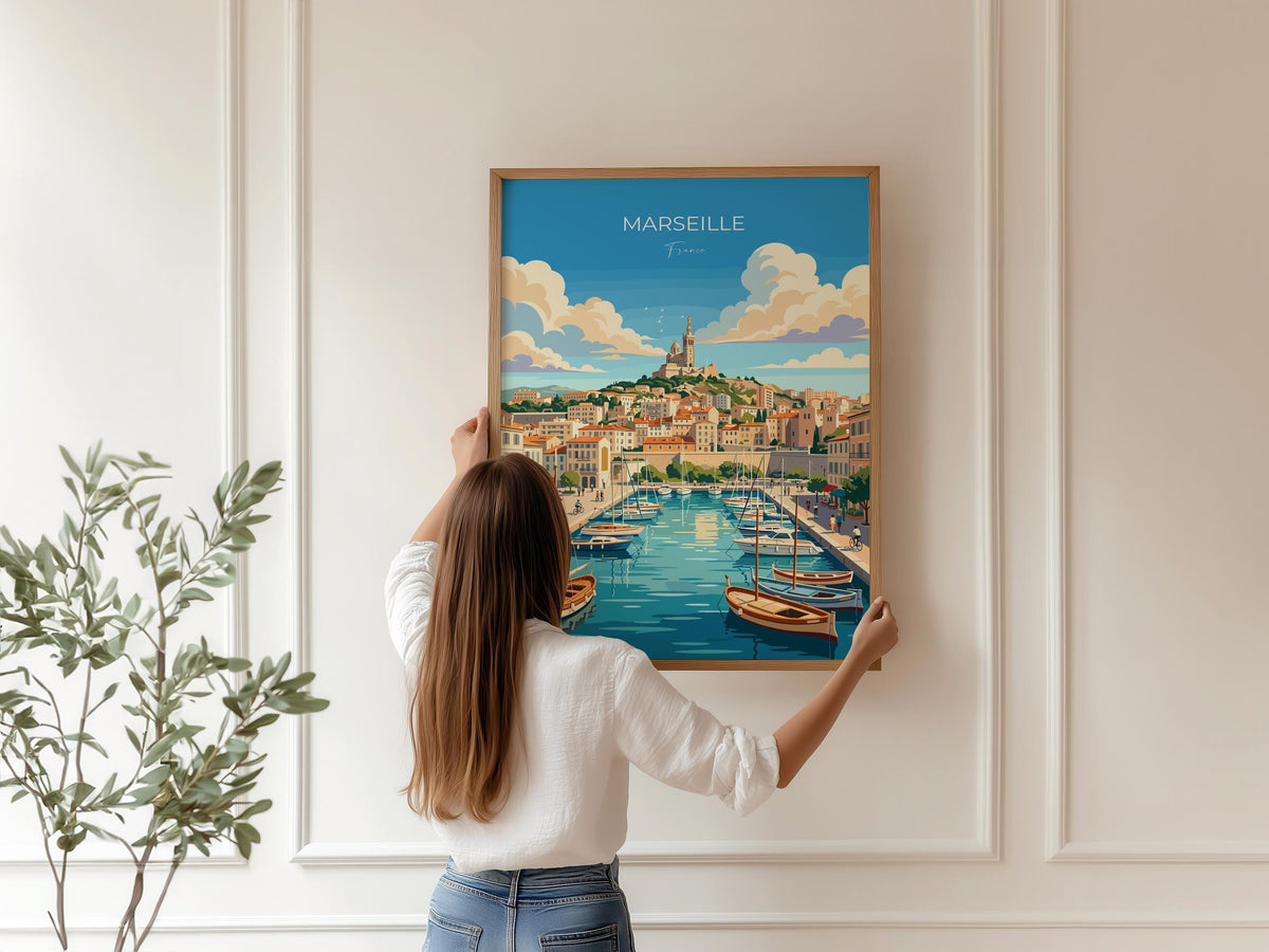 Marseille Poster, Vieux Port Wall Art, Provence Print, France Travel Poster, Marseille Gift