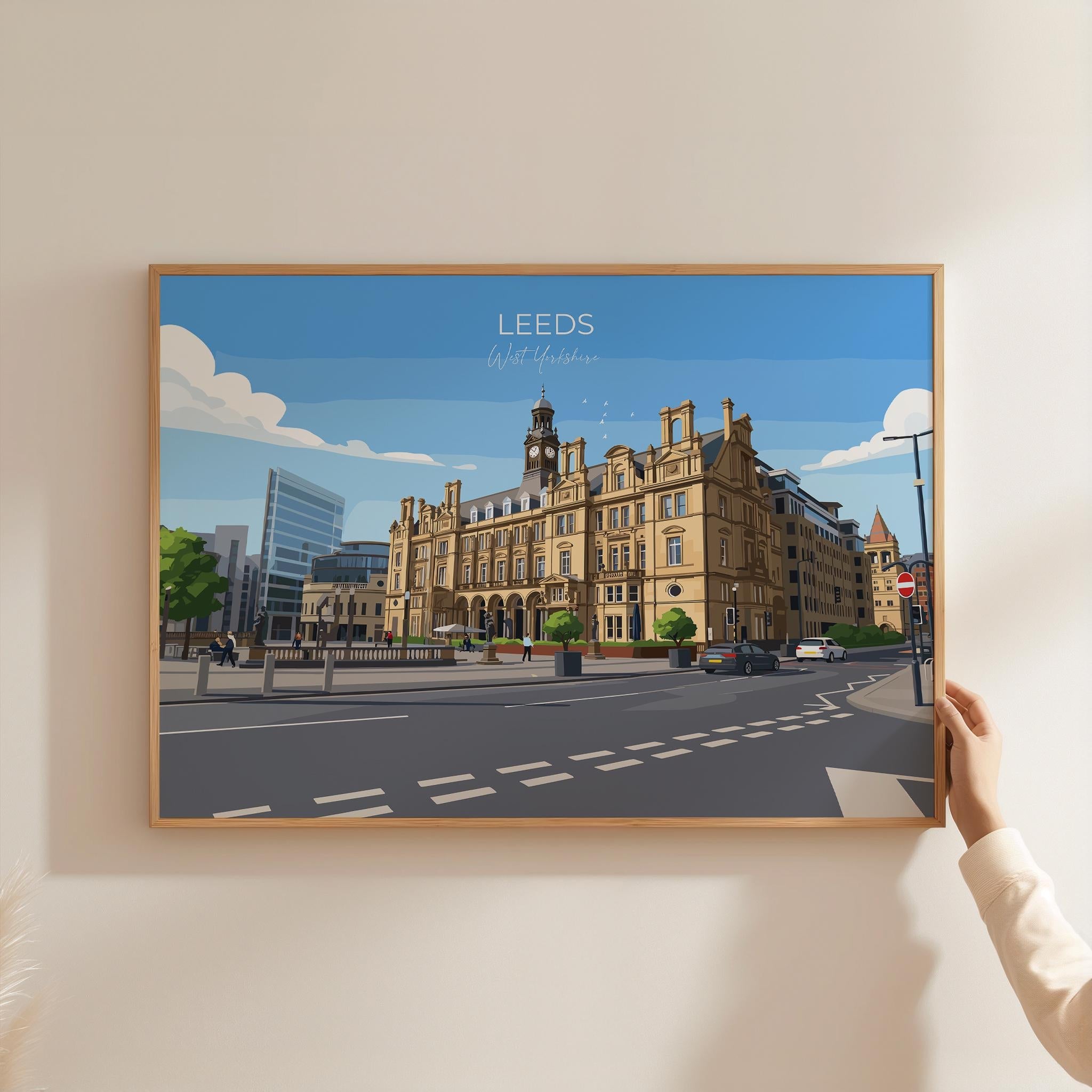 Leeds City Art Print, Leeds City Square, West Yorkshire Landscape Poster, England UK City Travel Decor NQ Media Designs