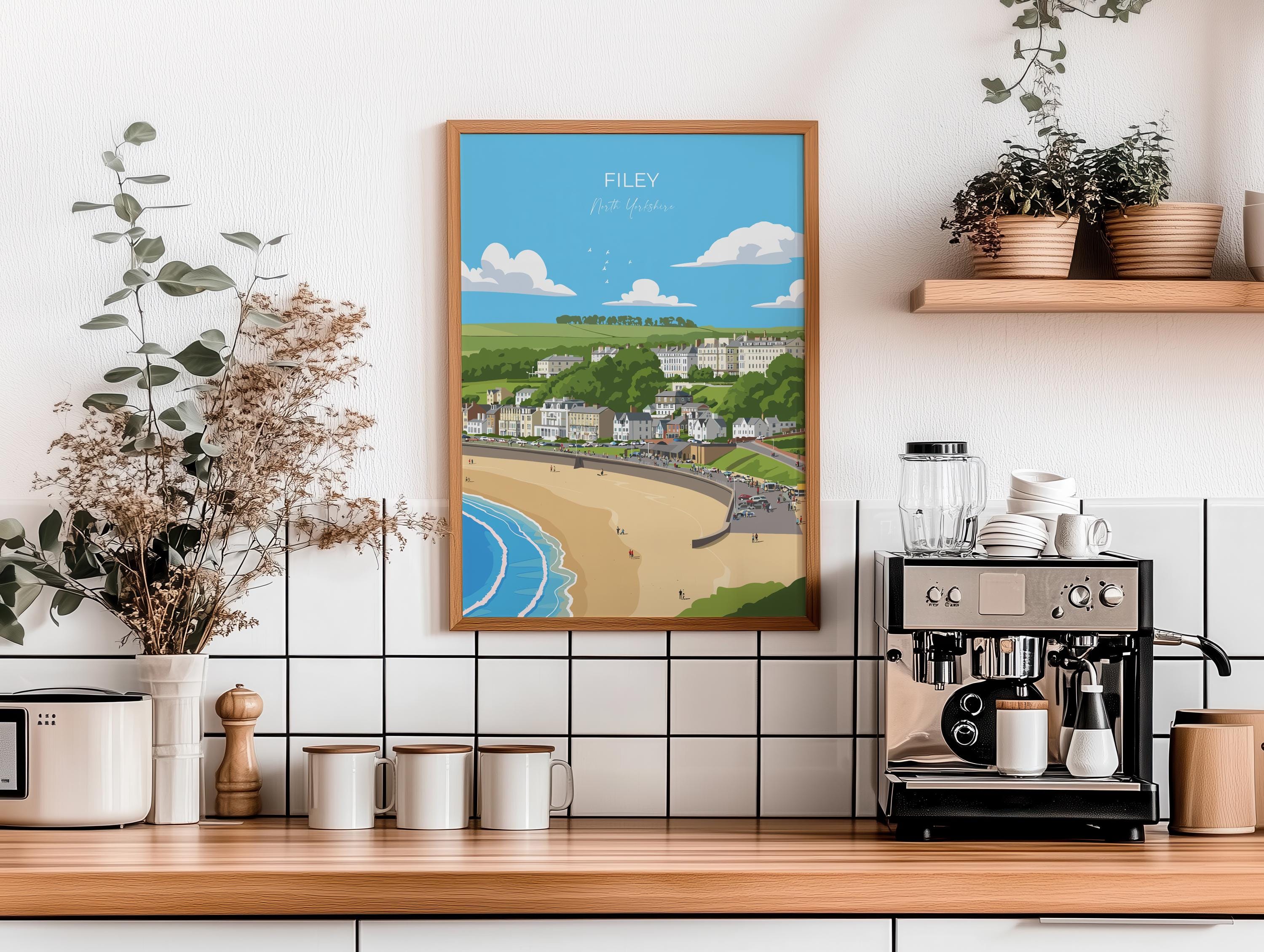 Filey Travel Poster, Travel Print of Filey, Yorkshire Gift, England, North Yorkshire Art, Filey Gift, Wall Art Print NQ Media Designs