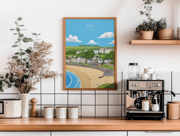 Filey Travel Poster, Travel Print of Filey, Yorkshire Gift, England, North Yorkshire Art, Filey Gift, Wall Art Print