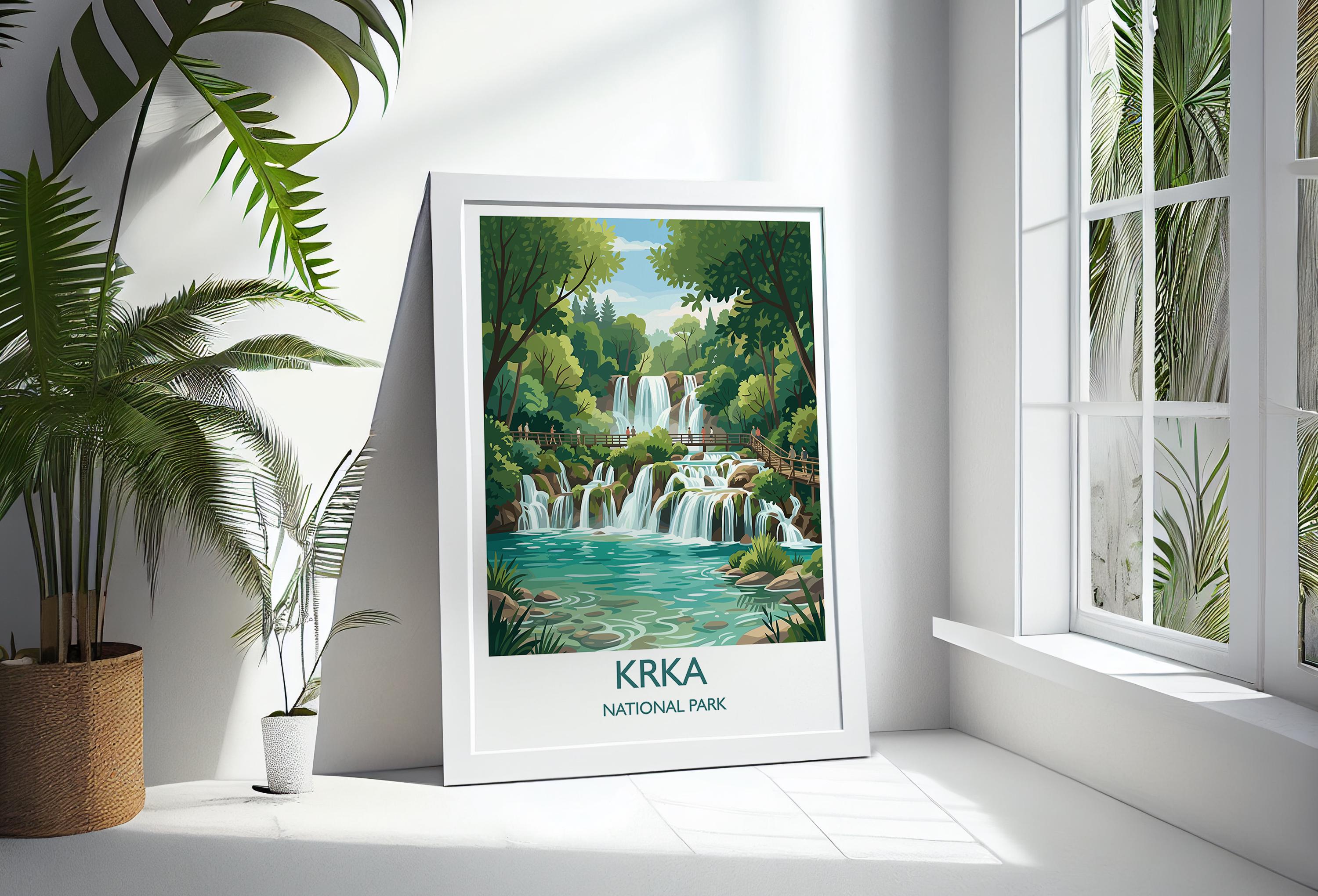 Krka National Park Waterfalls Poster, Croatia Travel Print, Skradinski Buk Wall Art, Croatian Landscape Illustration, Nature Lover Gift NQ Media Designs