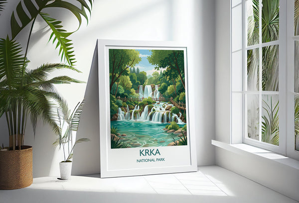 Krka National Park Waterfalls Poster, Croatia Travel Print, Skradinski Buk Wall Art, Croatian Landscape Illustration, Nature Lover Gift