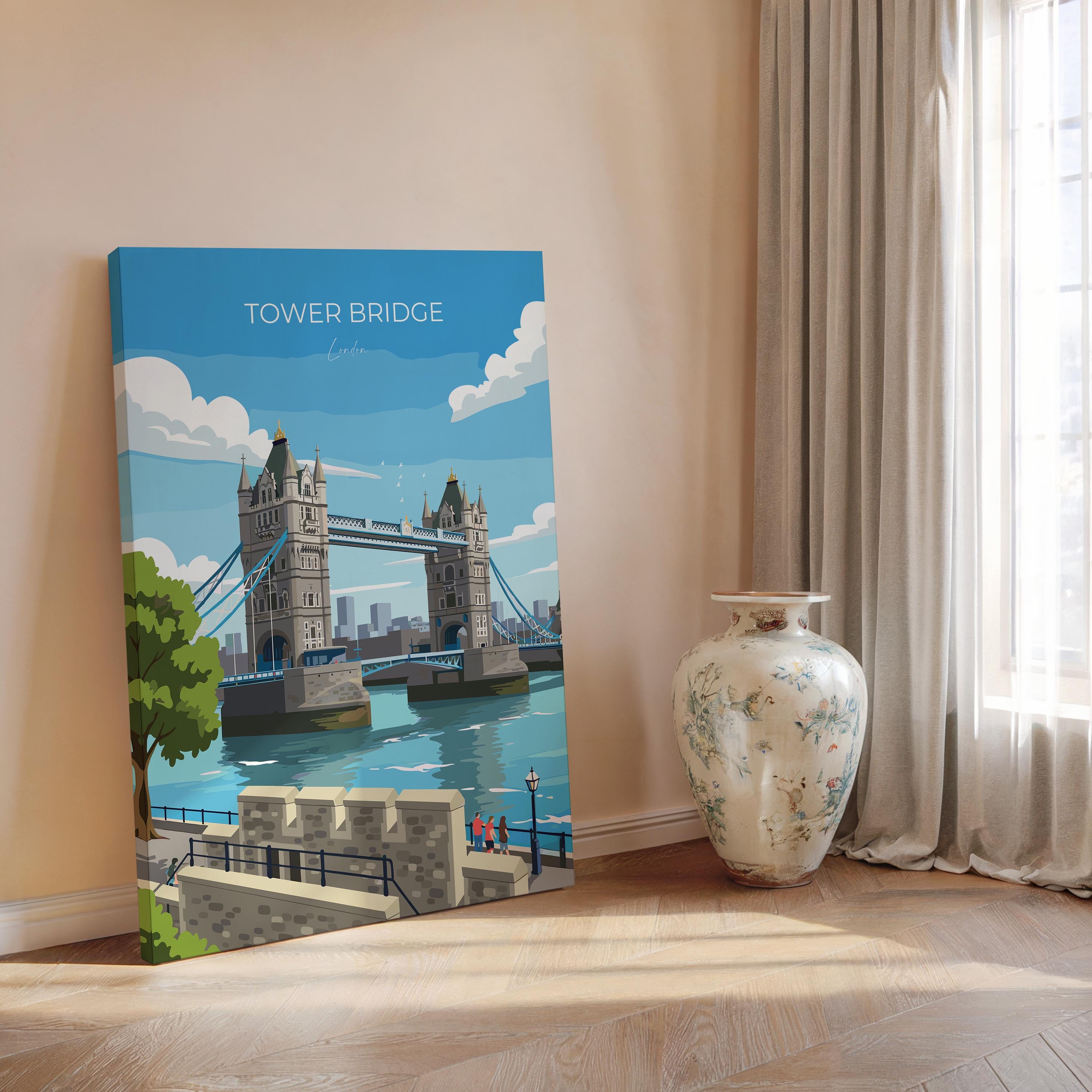 Tower Bridge Travel Poster, Travel Print of Tower Bridge, London Poster, Tower Bridge Gift, London City Art, London Art UK Travel Gift NQ Media Designs