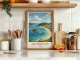 San Sebastian Print, La Concha Wall Art with Border, Basque Coast Poster, Spain Travel Print, San Sebastian Gift Print