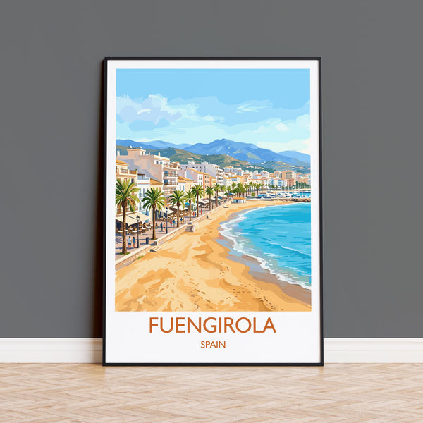 Fuengirola Spain Travel Poster, Costa del Sol Beach Wall Art, Seaside Promenade Print, Spanish Coastal Illustration, Holiday Decor