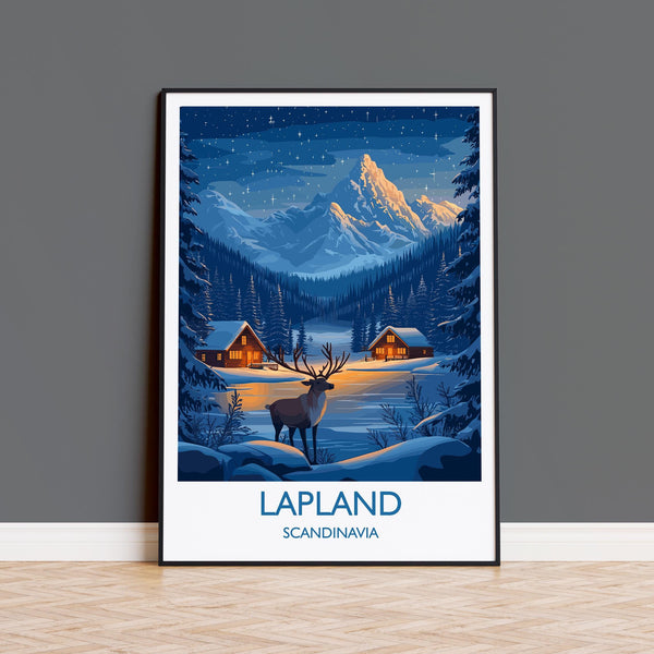 Lapland Travel Print, Travel Poster of Lapland, Scandinavia Poster, Lapland Art Gift, Finland Art Lovers Travel Gift