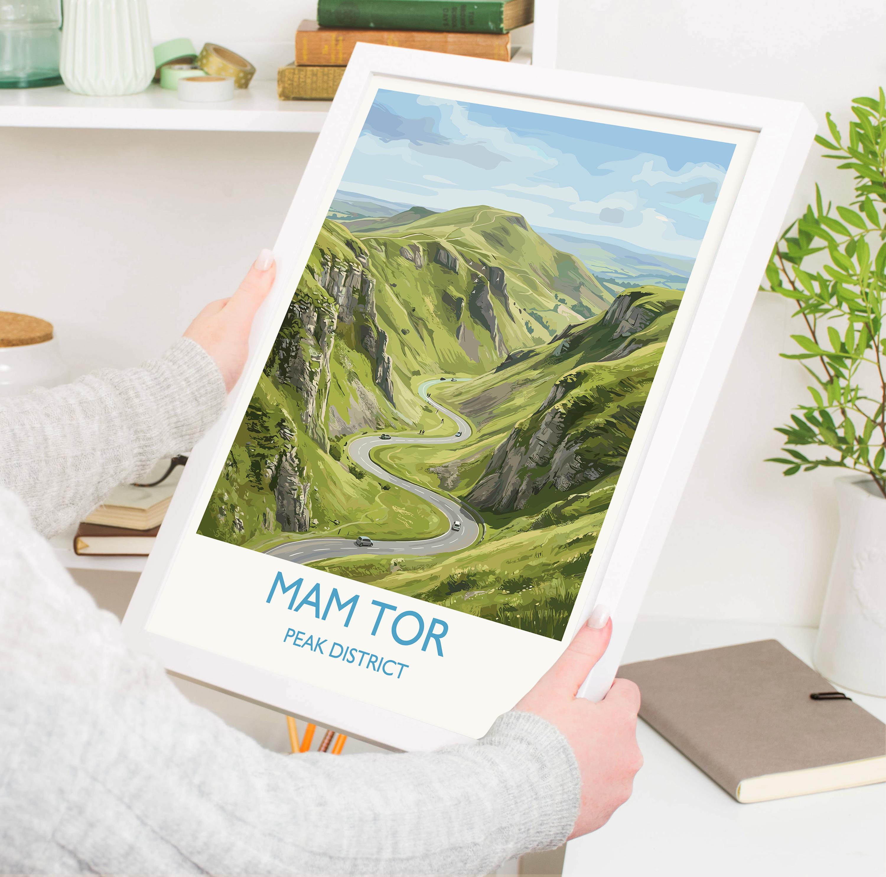 Mam Tor Travel Poster, Peak District Wall Art, Derbyshire Landscape Print, Great Ridge Illustration, UK Nature Decor, Peak District Gift NQ Media Designs