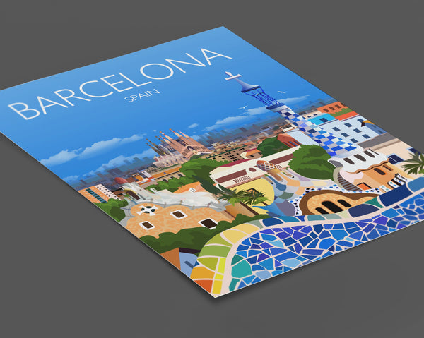 Barcelona Travel Poster Wall Art, Travel Print of Barcelona, City of Barcelona, Spain, Barcelona Art Lovers Gift, Barcelona Cityscape