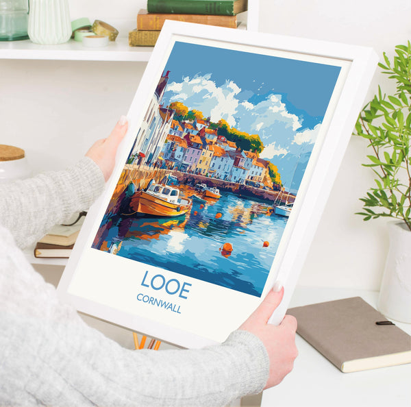 Looe Travel Print, Travel Poster of Looe, England, Cornwall Art, Looe Art Lovers Gift, Wall Art Print