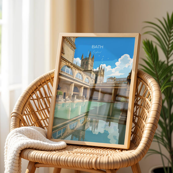 Bath Travel Print, Travel Poster of Bath, England, Cotswolds Art, English City Gift, Avon Wall Art Print
