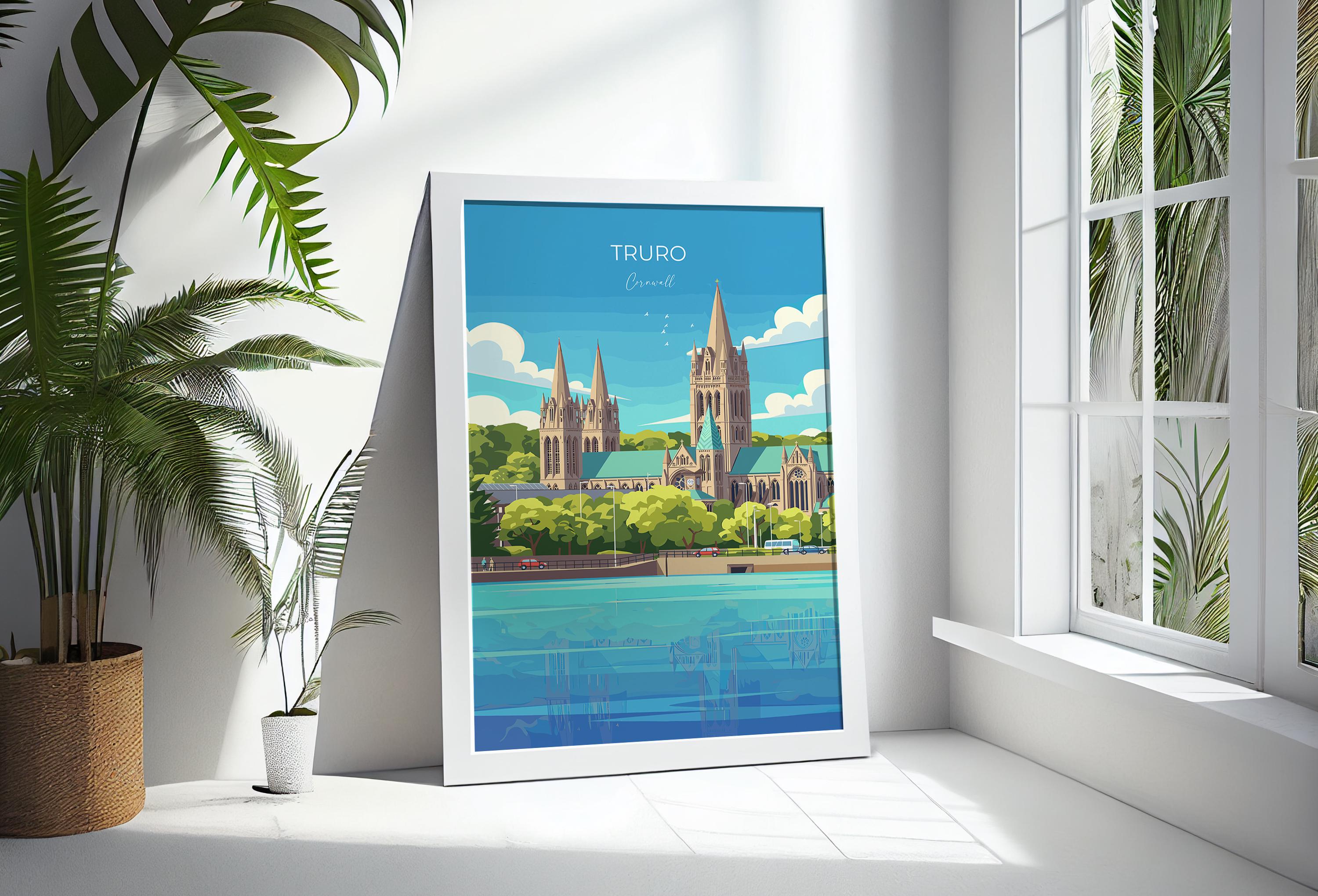 Truro Travel Poster, Travel Print of Truro, England, Cornwall Art, Truro Cathedral Art Lovers Gift, Wall Art Print NQ Media Designs
