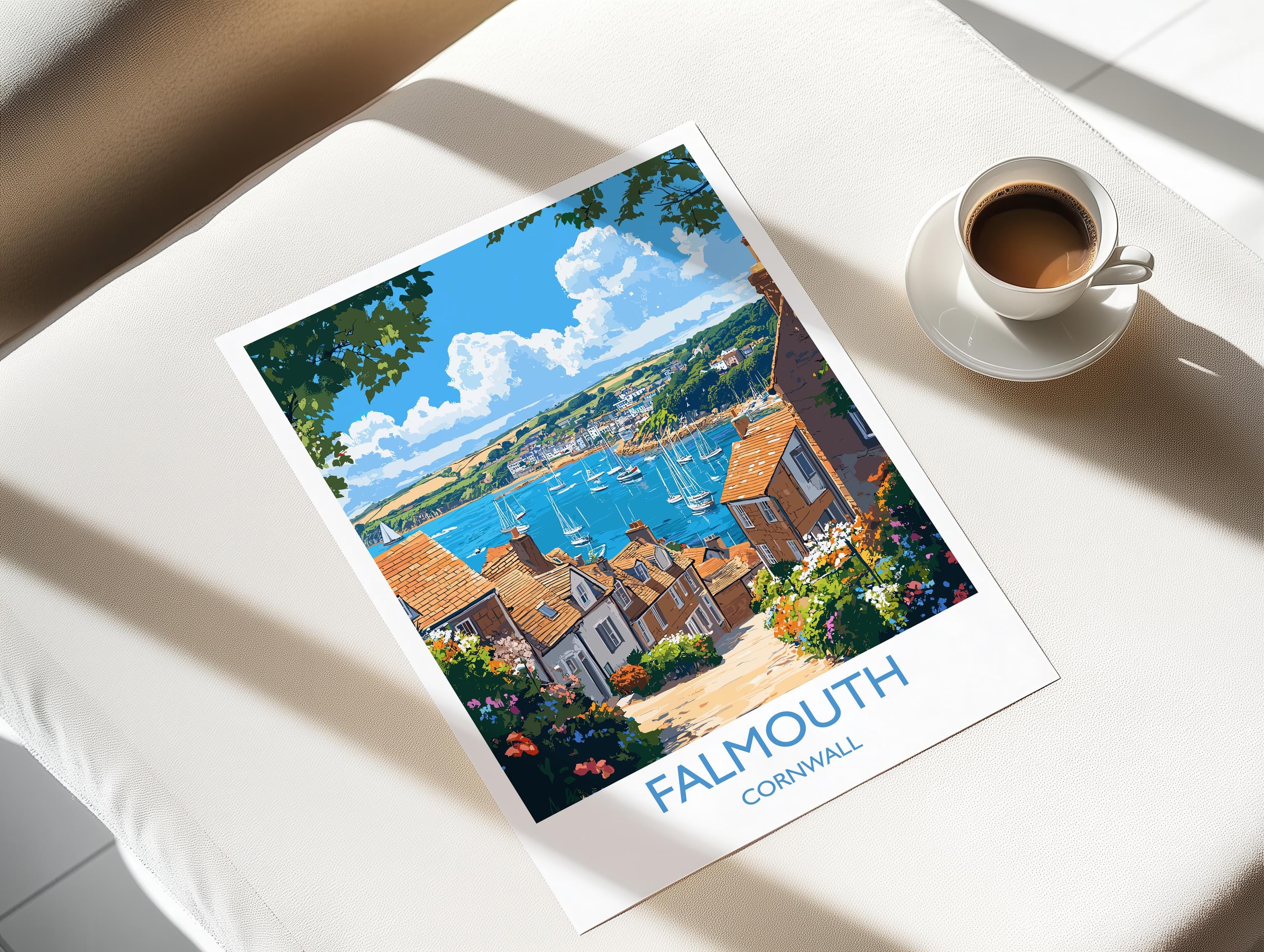 Falmouth Travel Print, Travel Poster of Falmouth, England, Cornwall Art, Falmouth Art Lovers Gift, Wall Art Print NQ Media Designs
