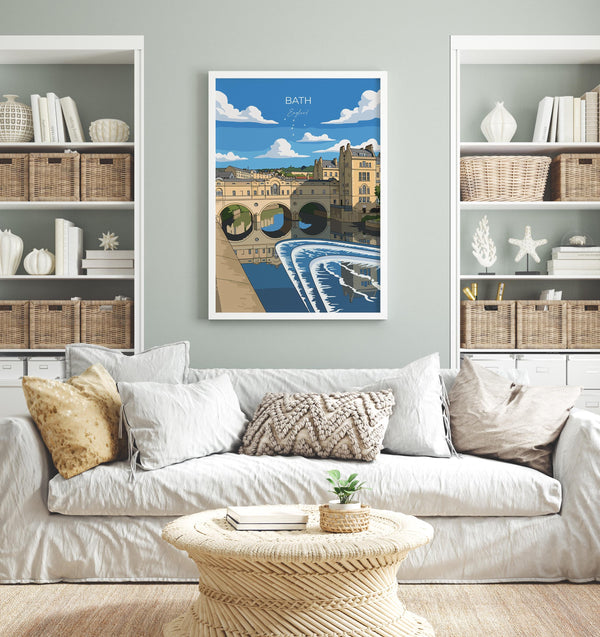 Bath Travel Print, Travel Poster of Bath, England, Cotswolds Art, English City Gift, Avon Wall Art Print