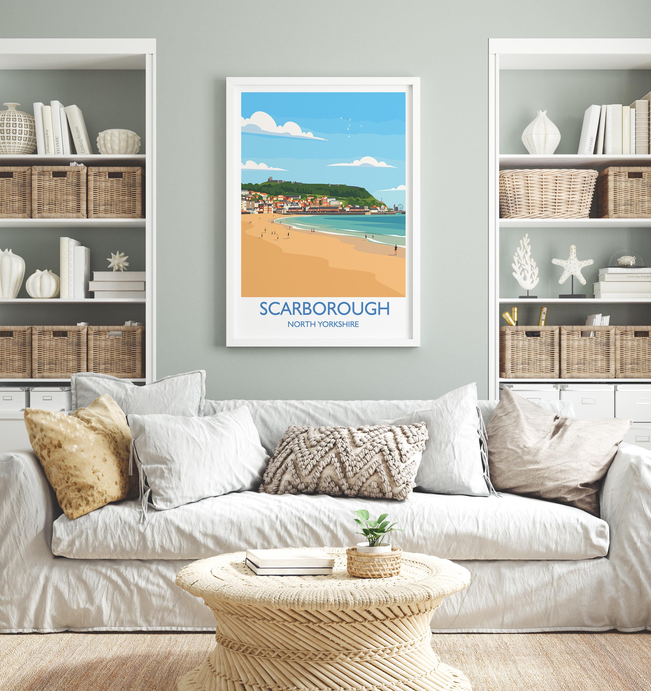 Scarborough Beach Travel Print, Travel Poster of Scarborough, North Yorkshire Gift, England, Scarborough Gift, Wall Art Print NQ Media Designs