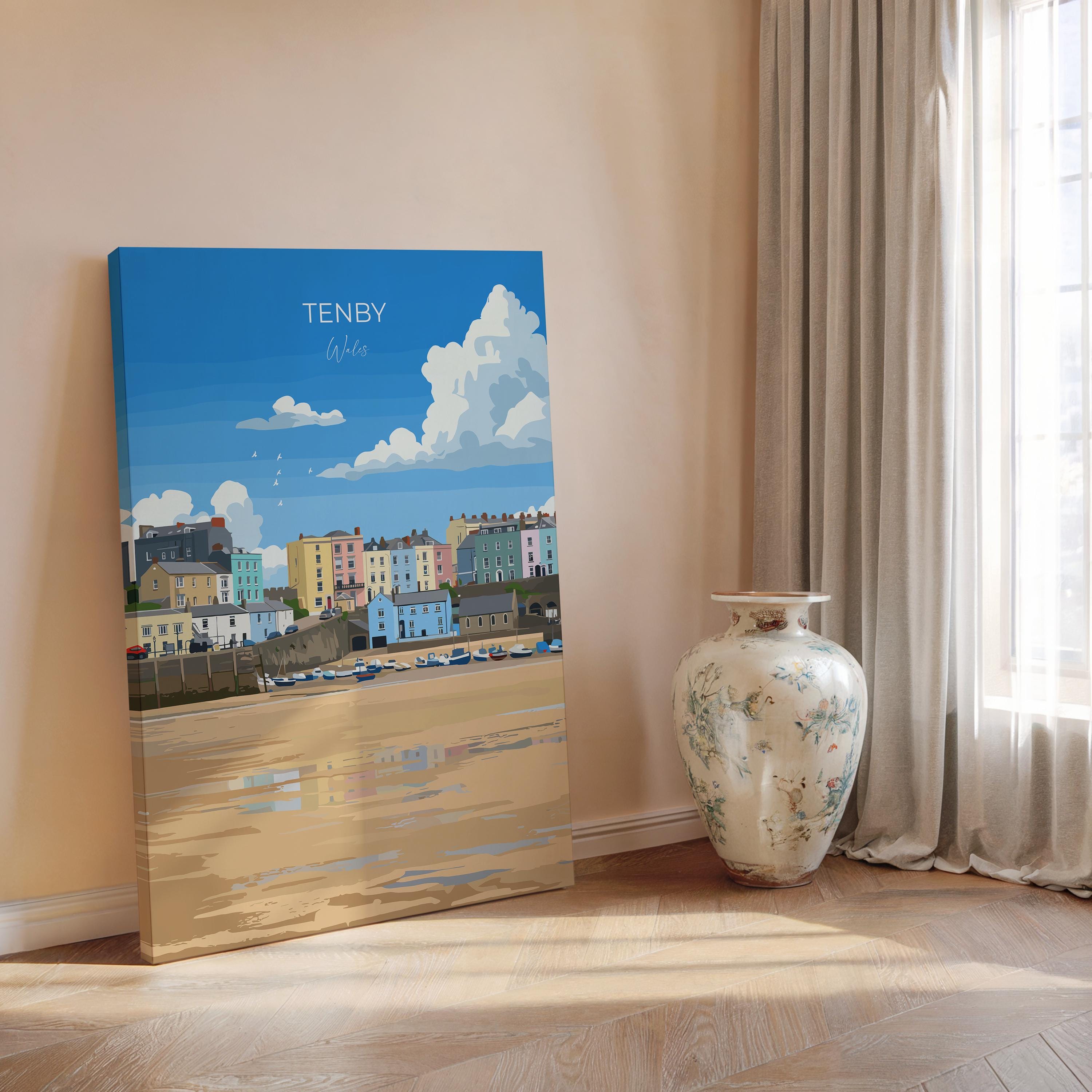 Tenby Travel Print Wall Art, Tenby Travel Poster, Wales, Pembrokeshire Coast, Welsh Art Gift, Wall Art Print NQ Media Designs