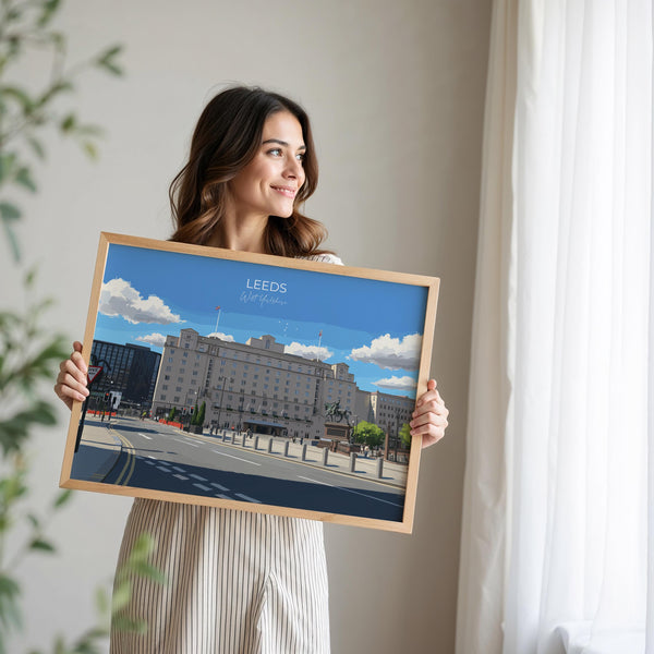 Leeds City Art Print, Leeds City Square, West Yorkshire Landscape Poster, England UK City Travel Decor