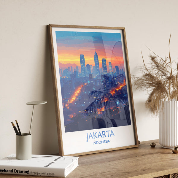 Jakarta Travel Print, Travel Poster of Jakarta, Indonesia, Jakarta Art Lovers Gift, Wall Art Decor Print Gift
