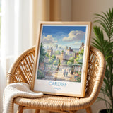 Cardiff Wales Travel Poster, Cardiff City Wall Art, Cardiff Castle Print, Welsh Capital Illustration, Vintage Style UK City, Wales Gift NQ Media Designs