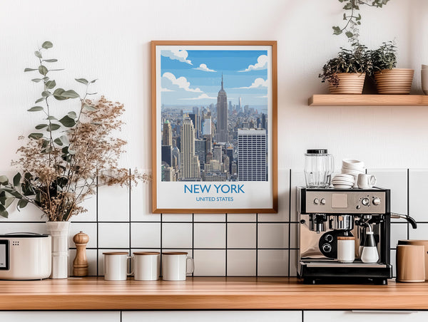 New York City Art Print, Manhattan Skyline View, Empire State, Travel Poster