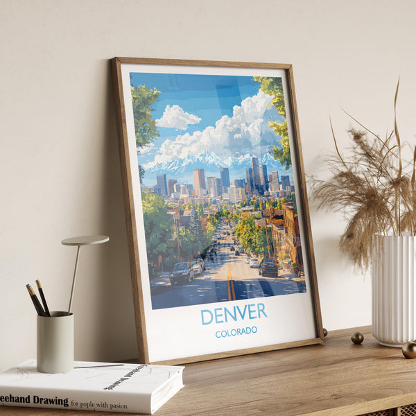 Denver Travel Poster Wall Art, Travel Print of Denver, Colorado, USA, Denver Art Lovers Gift