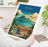 Nicaragua Travel Poster, Granada Cathedral Wall Art, Ometepe Volcano Print, Lake Nicaragua & Colonial City, Central America Travel Poster