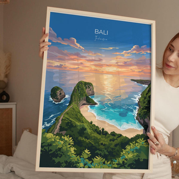 Bali Travel Print, Travel Poster of Bali, Kelingking Beach, Indonesia, Bali Travel Wall Art Gift