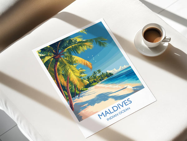 Maldives Travel Print, Travel Poster of Maldives, Indian Ocean Island Art, Maldives Wall Art Gift,