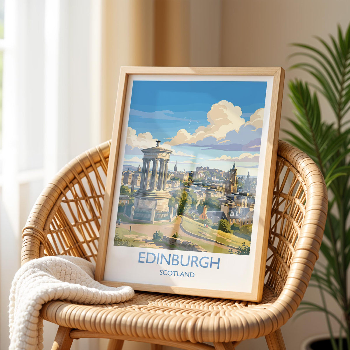 Calton Hill Edinburgh Print, Edinburgh Skyline Wall Art with Border, Scotland Travel Print, National Monument Poster, Edinburgh Gift