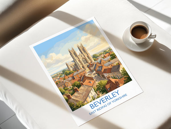 Beverley Minster Travel Poster, Beverley Yorkshire Wall Art, Historic Market Town Print, Gothic Cathedral Illustration, Beverley Gift