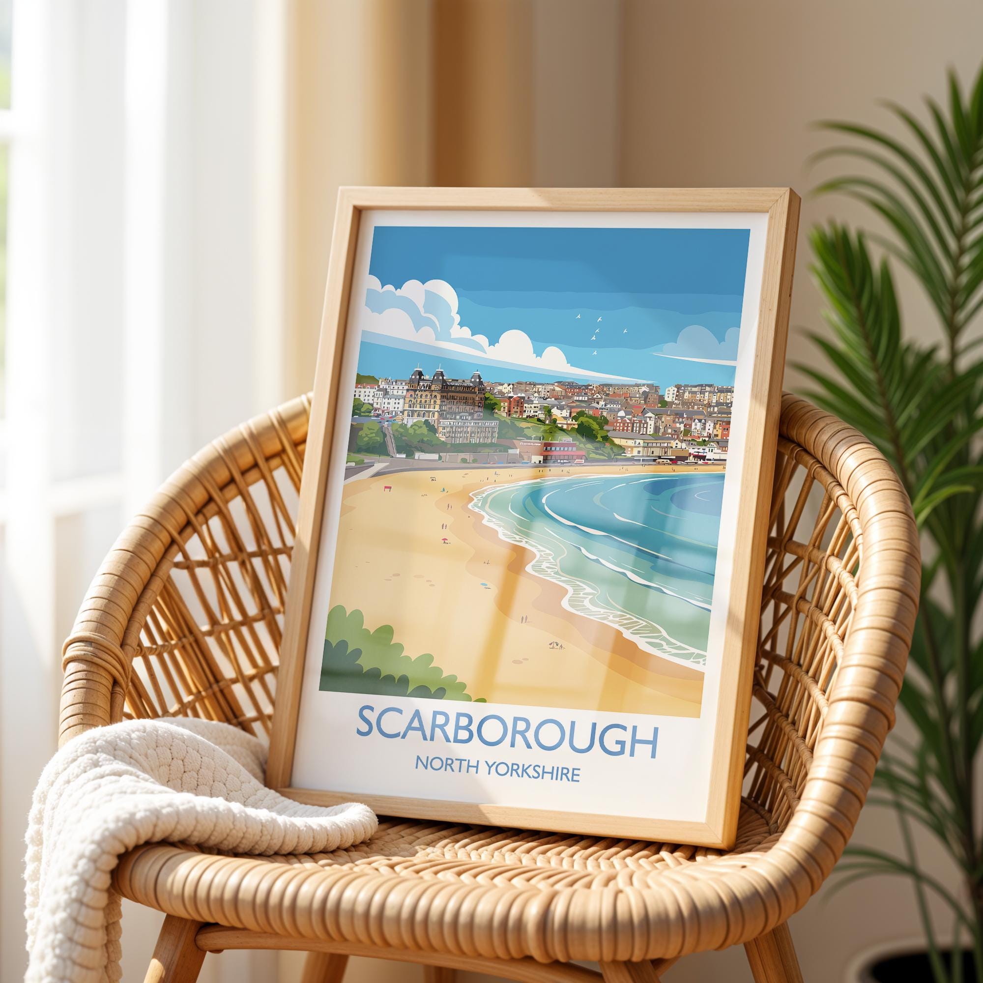 Scarborough Beach Travel Print, Travel Poster of Scarborough, North Yorkshire Gift, England, Scarborough Gift, Wall Art Print NQ Media Designs