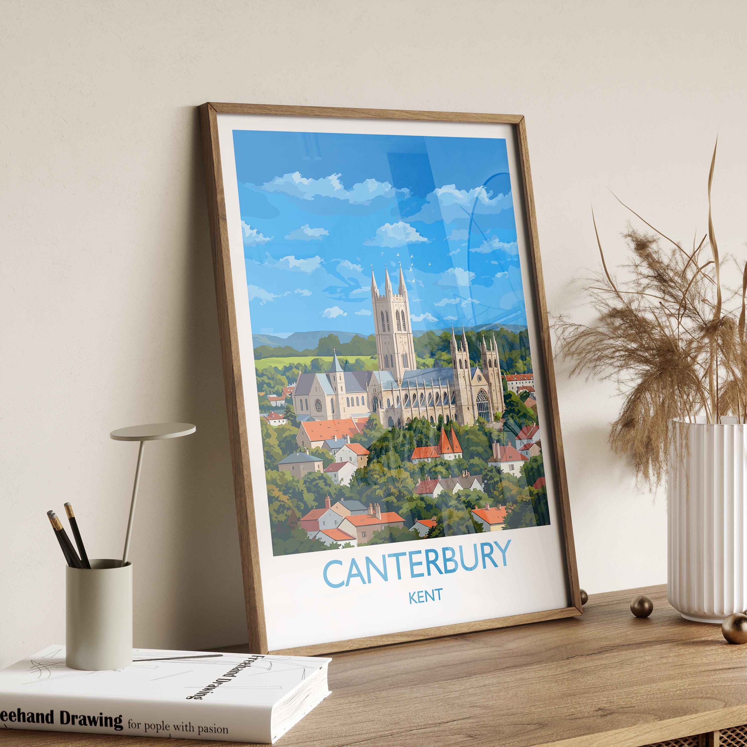 Canterbury Travel Print, Travel Poster of Canterbury, England, Canterbury Cathedral, Kent Art Lovers Gift, Wall Art Print NQ Media Designs