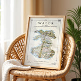 Wales Illustrated Map Print, Welsh Wall Art, Snowdonia Map Poster, Framed or Canvas Print, Wales Gift Print