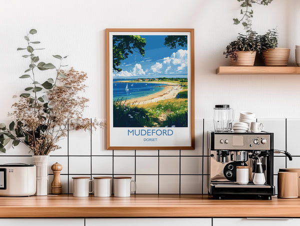 Mudeford Travel Print, Travel Poster of Mudeford, England, Mudeford Beach Christchurch, Dorset Coast Art, Dorset Gift, Wall Art Print