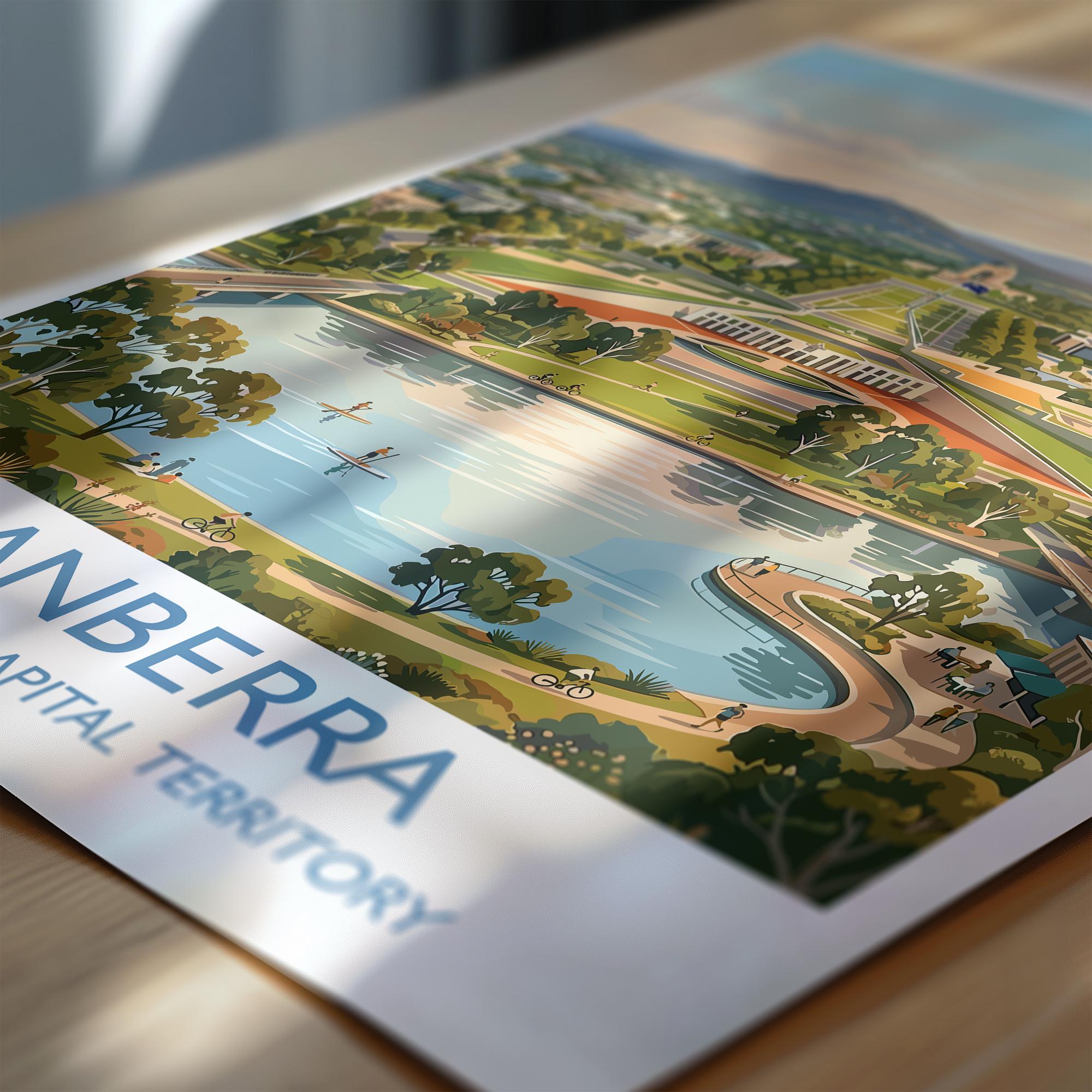 Canberra Australia Travel Poster, Parliament House Wall Art, Australian Capital City Print, Lake Burley Griffin Illustration, Australia Art
