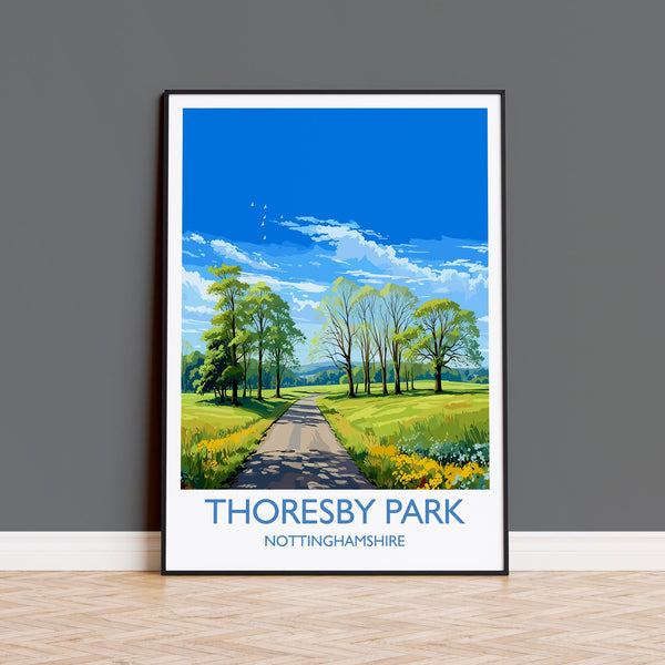 Thoresby Park Travel Poster Wall Art, Travel Print of Thoresby Park, Thoresby Hall, Nottinghamshire, England, English Countryside Art Gift