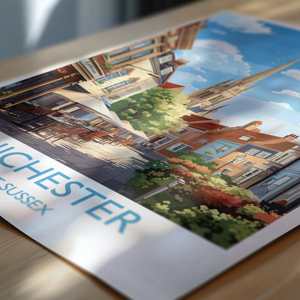 Chichester Travel Poster Wall Art, West Sussex Travel Print, English Countryside Art Gift, Wall Art Print