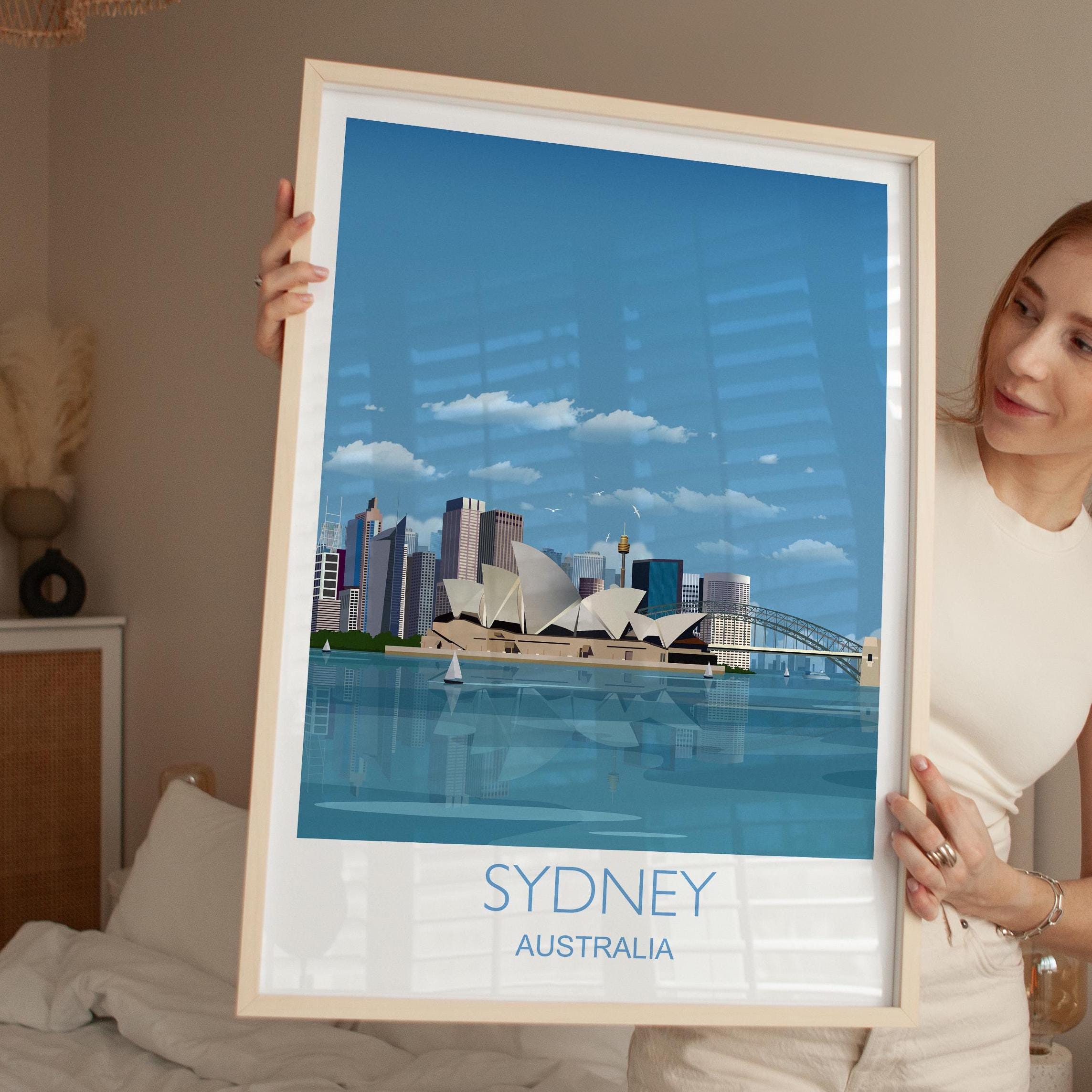 Sydney Travel Print, Travel Poster of Sydney, Sydney Harbour Bridge, Sydney Opera House, Australia Travel Art Lovers Gift NQ Media Designs