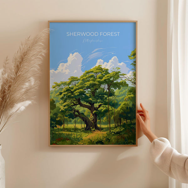 Sherwood Forest Travel Print Wall Art, Travel Poster of Sherwood Forest, Major Oak, Nottinghamshire, England Countryside Art Lovers Gift
