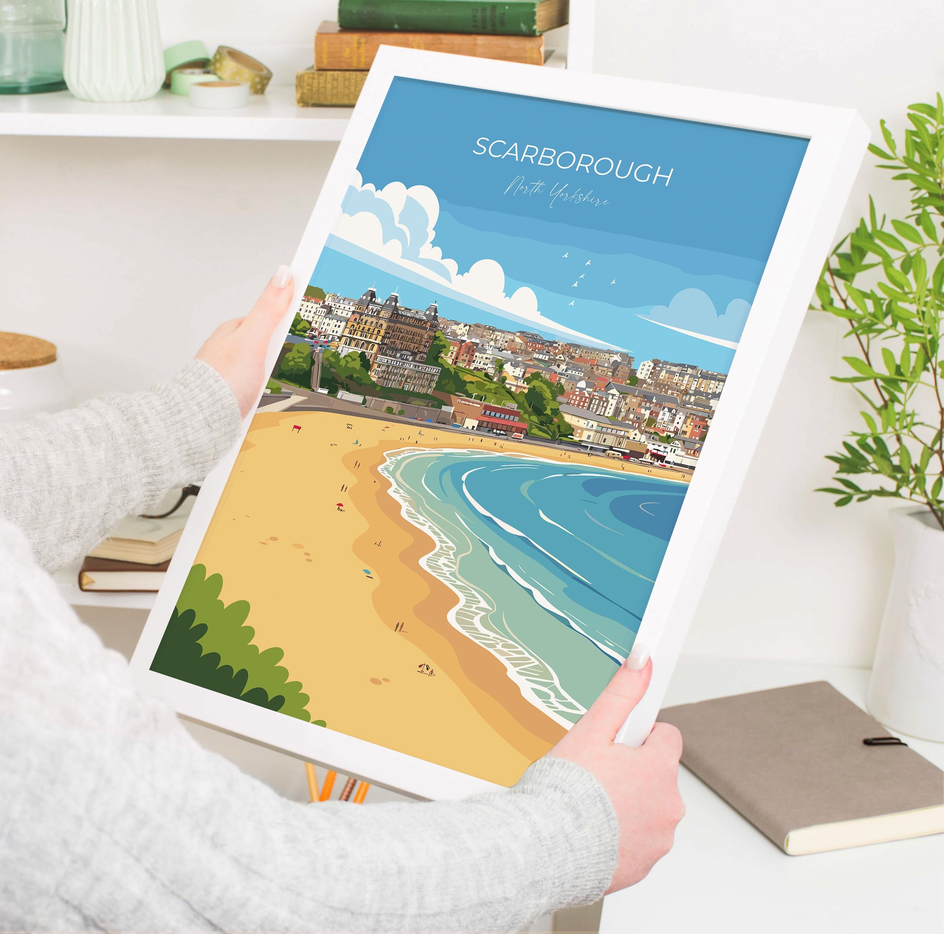 Scarborough Travel Print, Travel Poster of Scarborough, North Yorkshire Gift, England, Scarborough Gift, Wall Art Print NQ Media Designs