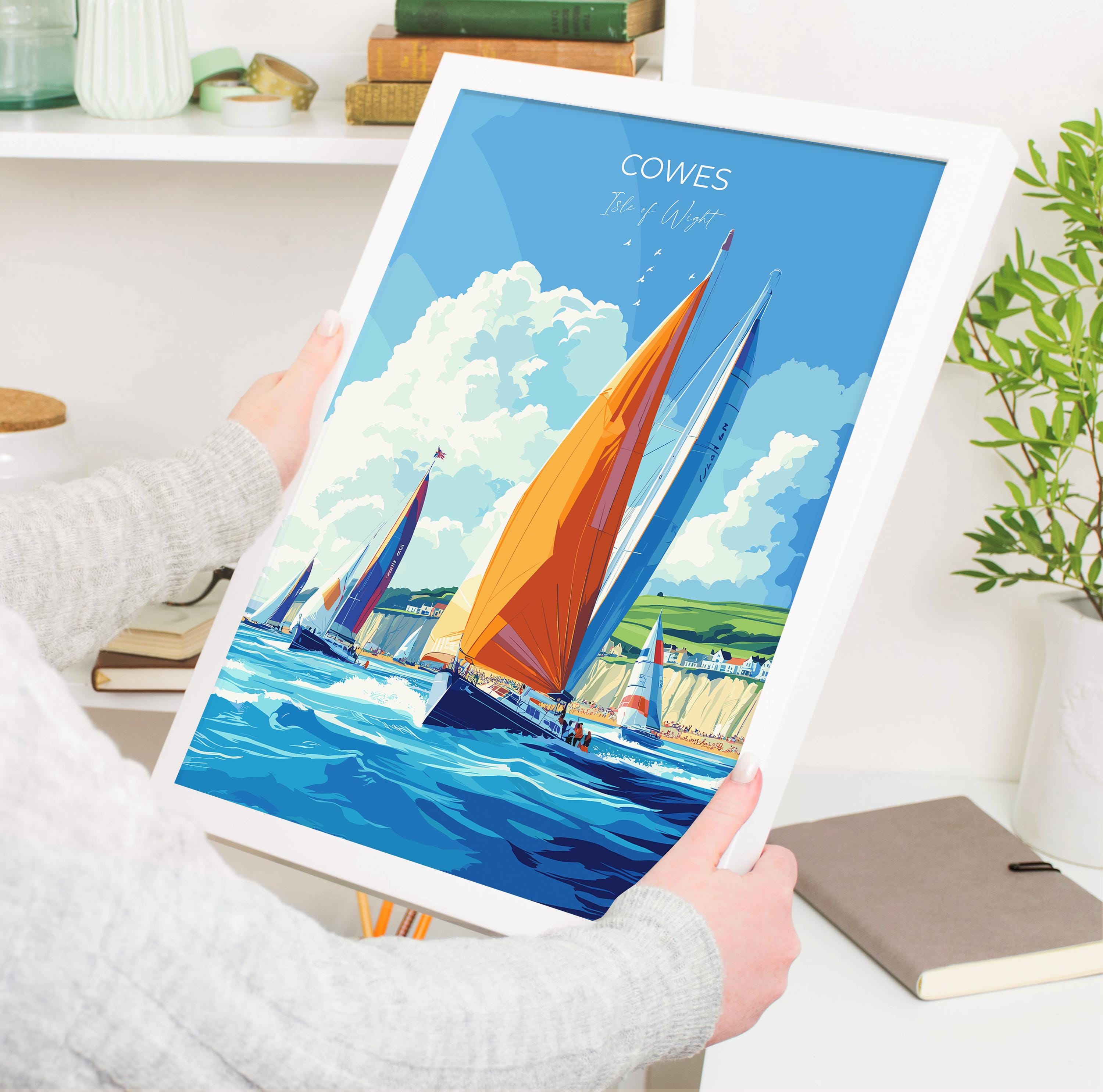 Cowes Travel Poster Wall Art, Travel Print of Cowes, Cowes Art Lovers Gift, Sailing Art, Isle of Wight Gift, NQ Media Designs