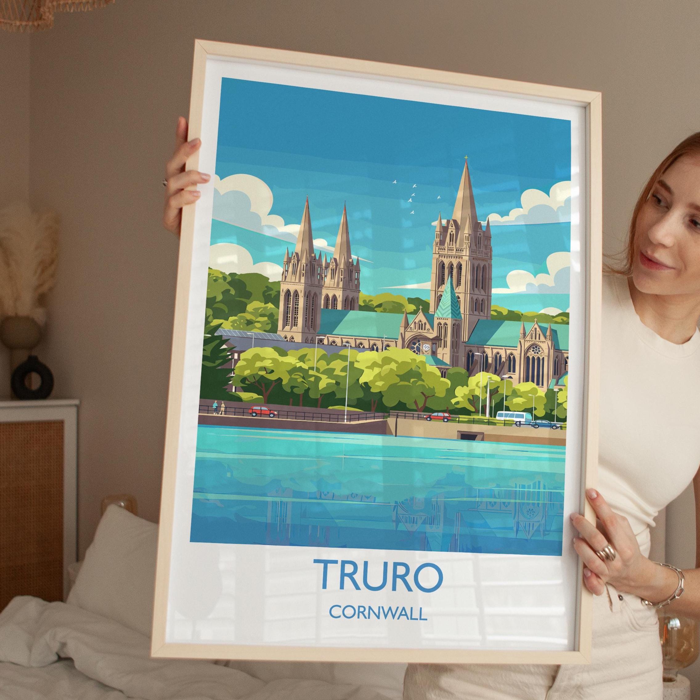 Truro Travel Print, Travel Poster of Truro, England, Cornwall Art, Truro Cathedral Art Lovers Gift, Wall Art Print NQ Media Designs