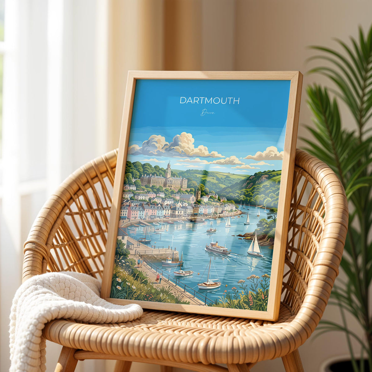 Dartmouth Poster, Devon Wall Art, River Dart Print, Britannia Royal Naval College Poster, South Devon Coastal Travel Print, Dartmouth Gift