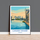 Canary Wharf London Travel Poster, Royal Victoria Dock Wall Art, London Skyline Print, O2 & Cable Car, East London Travel Poster