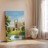 Cambridge Travel Print, Kings College Cambridge Wall Art, River Cam Punting Scene Poster, Historic University Illustration, City Style UK NQ Media Designs