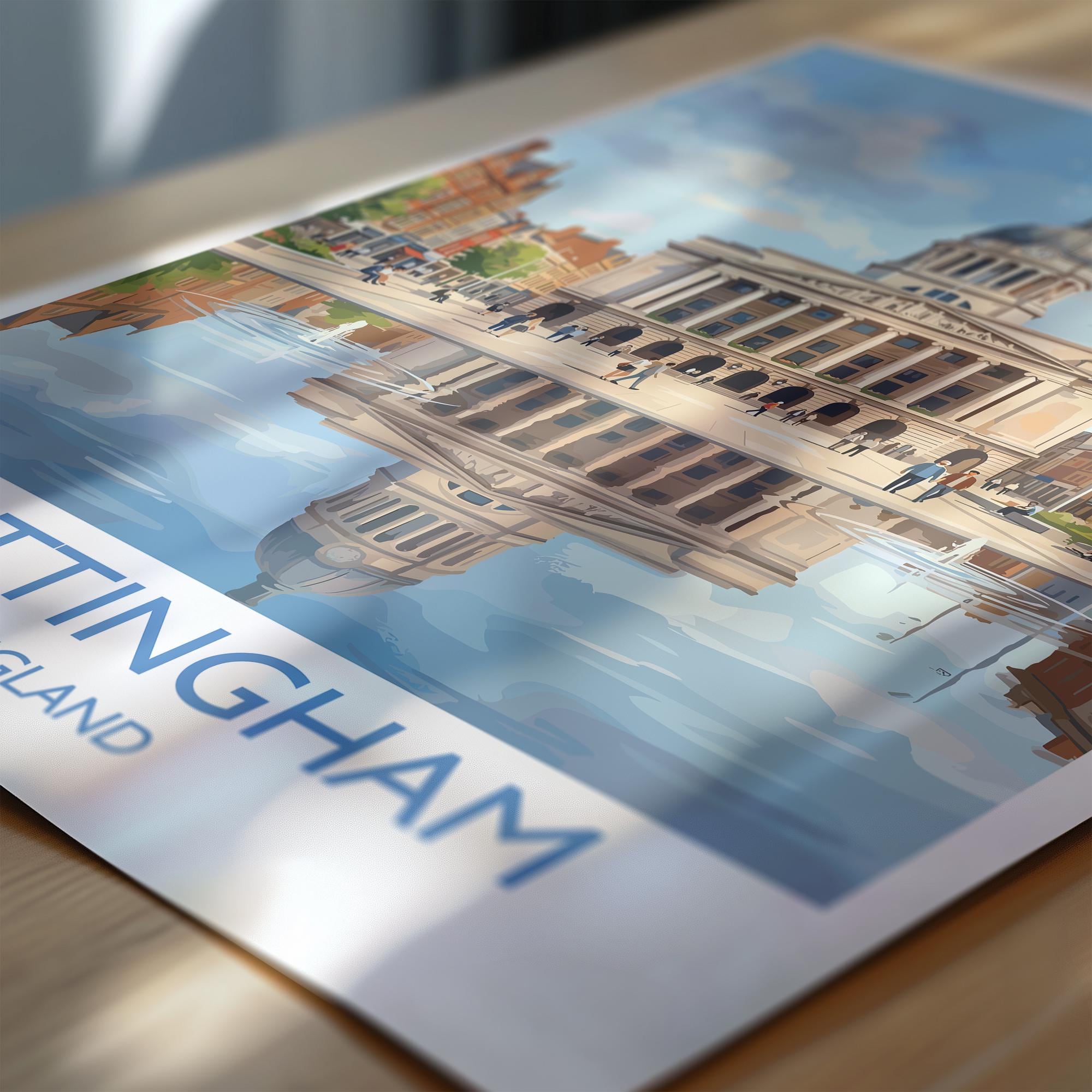Nottingham Travel Poster, Exchange Building Wall Art, Old Market Square Print, Nottingham City Illustration, UK City Decor, Nottingham Gift