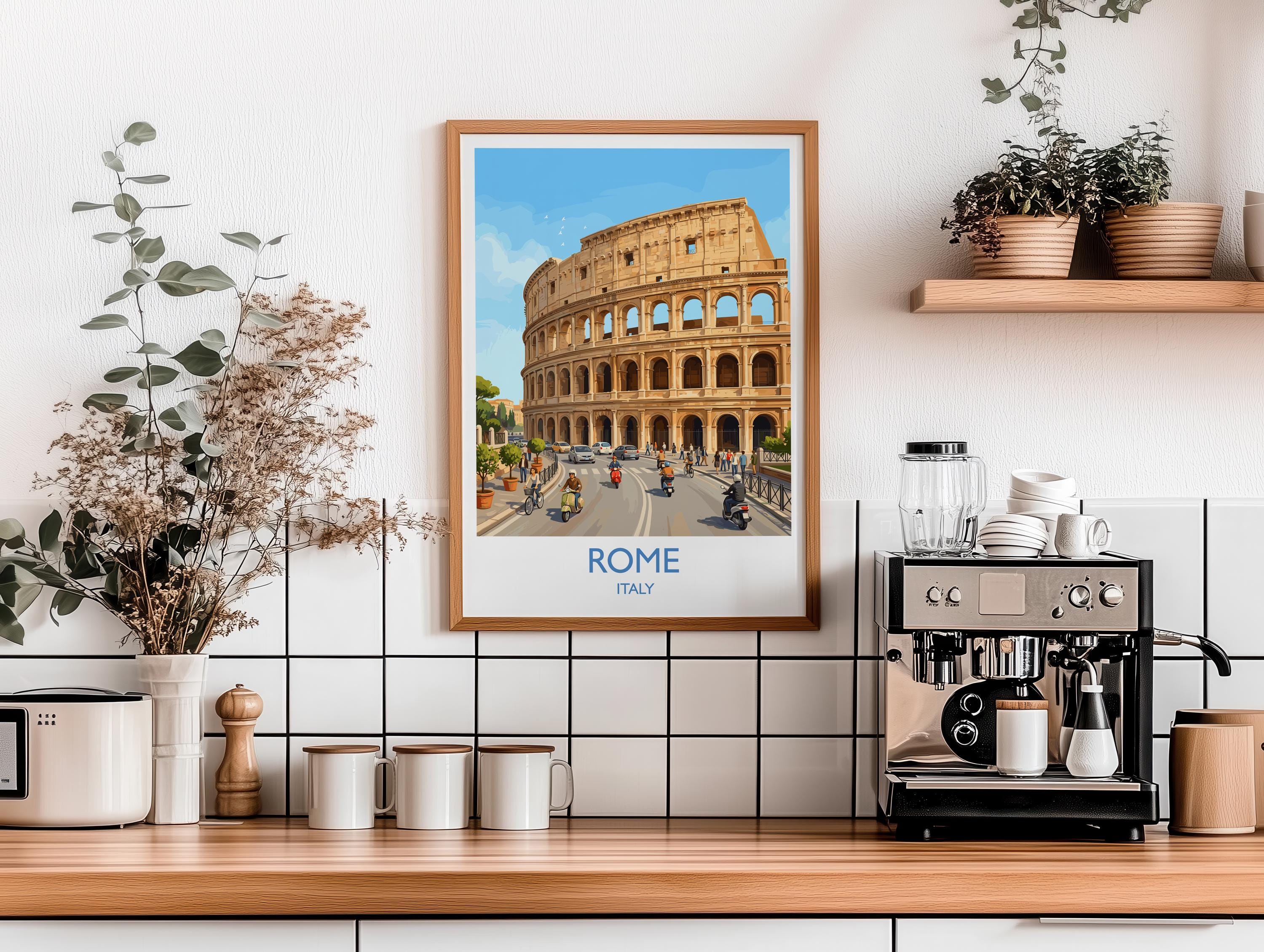 Rome Colosseum Travel Poster, Rome Italy Wall Art, Ancient Roman Architecture Print, Historic Landmark Illustration, Europe Decor, Rome Gift