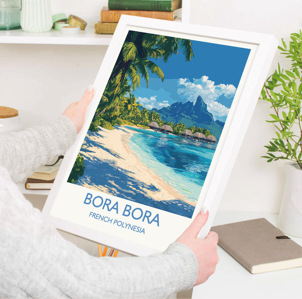Bora Bora Travel Poster Wall Art, Travel Print of Bora Bora, French Polynesia, South Pacific Islands Art Lovers Gift