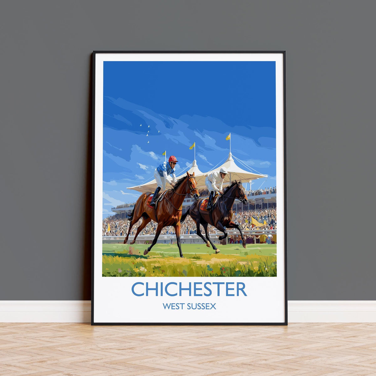 Chichester Horse Racing Poster – Elegant Goodwood Race Day Print, West Sussex Countryside, Vintage British Sporting Art NQ Media Designs